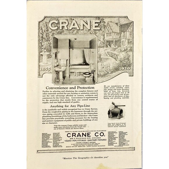 Crane Co. "Valves Pipe Fittings Sanitary Fixtures" Vintage Print Ad 1920 - Picture 1 of 3